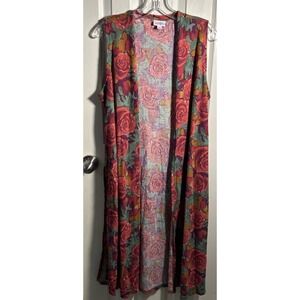 NWT LULAROE Joy Duster Vest Flowers Green Leaves Sz M